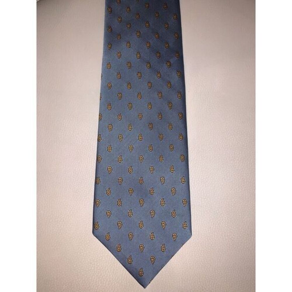 Brooks Brothers Makers ALL Silks Men's Tie Blue Yellow England Stain Resistance